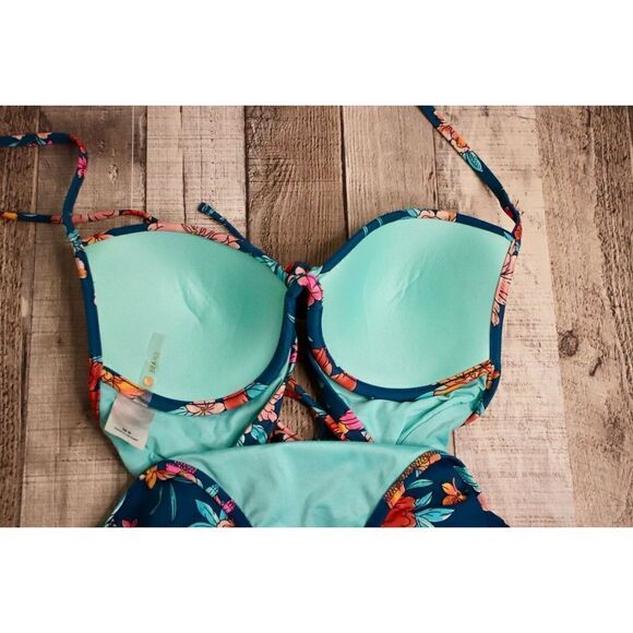 Shade & Shore 36B High Thigh Green Floral 1pc Swim Lined Swimsuit S-M - Picture 8 of 9